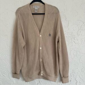 GRAND SLAM Vintage Grandpa Sweater Mens Size Large Cardigan Knit Beige‎ Preppy